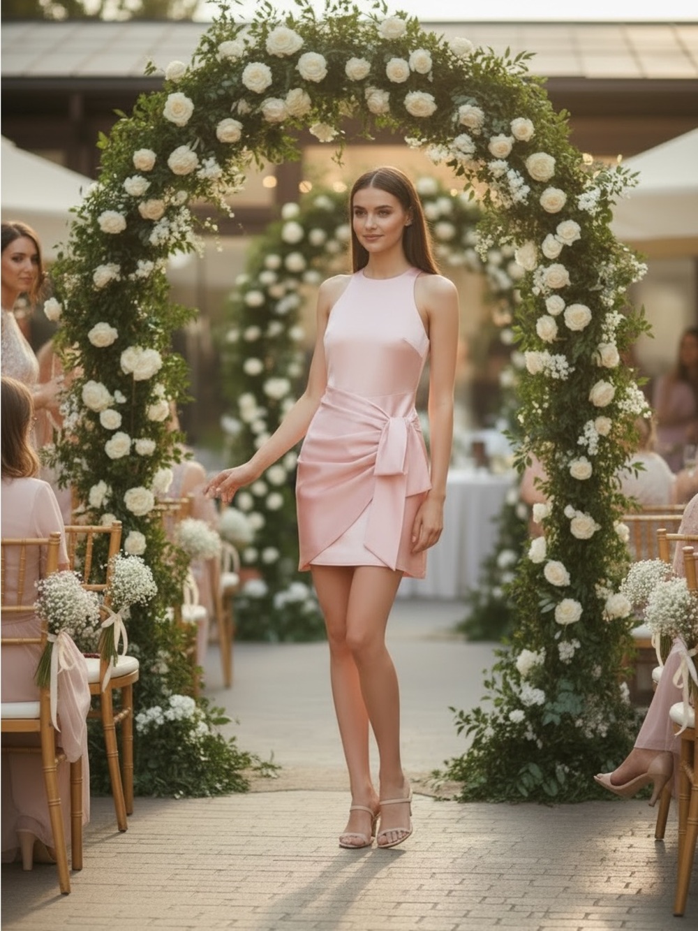 cinq a sept Blush Pink Satin Tie-Waist Mini Dress